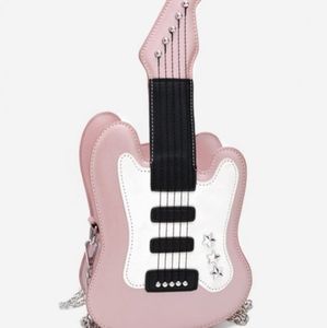 Pink Glitter Guitar Crossbody Bag